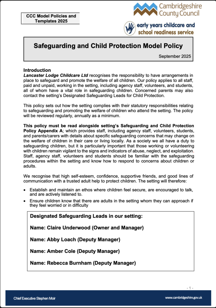 Safeguarding and Child Protection Model Policy