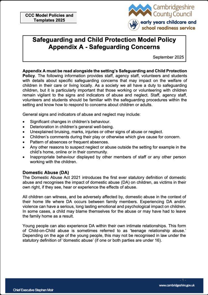Safeguarding and Child Protection Model Policy Appendix A - Safeguarding Concerns