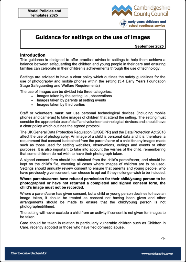Guidance for settings on the use of images