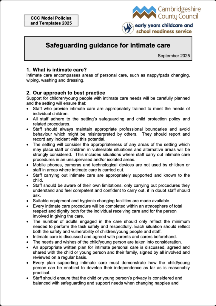 Safeguarding guidance for intimate care