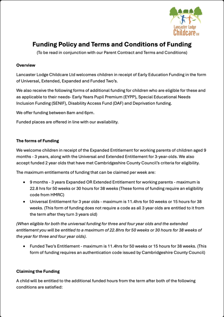 Funding Policy and Terms and Conditions of Funding